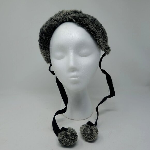 Vintage Lamb Sheep Fur Headpiece Gray Ties Poms main image 4